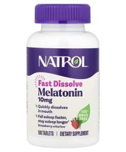 Melatonina Natrol 10 mg Fast Dissolve sabor maduixa, format sublingual, disponible en 60 o100 comprimits